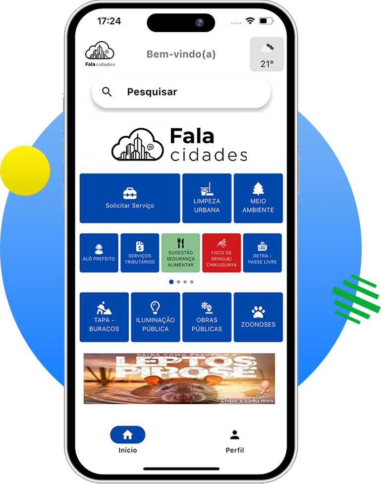 Celular mostrando o app Fala Cidades
