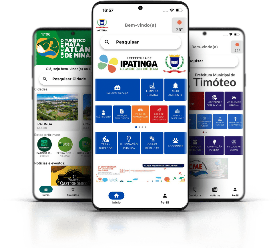Celulares mostrando o app Fala Cidades